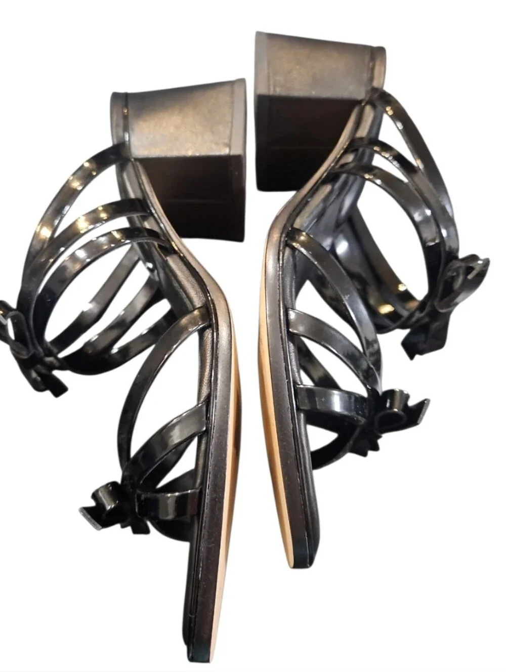 Kate Spade Carolina Black Patent Block Heel Sandals Bow Strappy Size 6